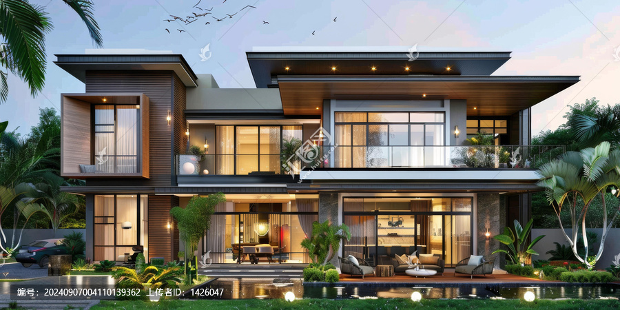 棕櫚樹旁的現(xiàn)代住宅