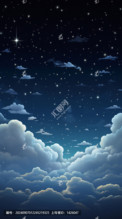 繁星點(diǎn)點(diǎn),夜空中微微云霧