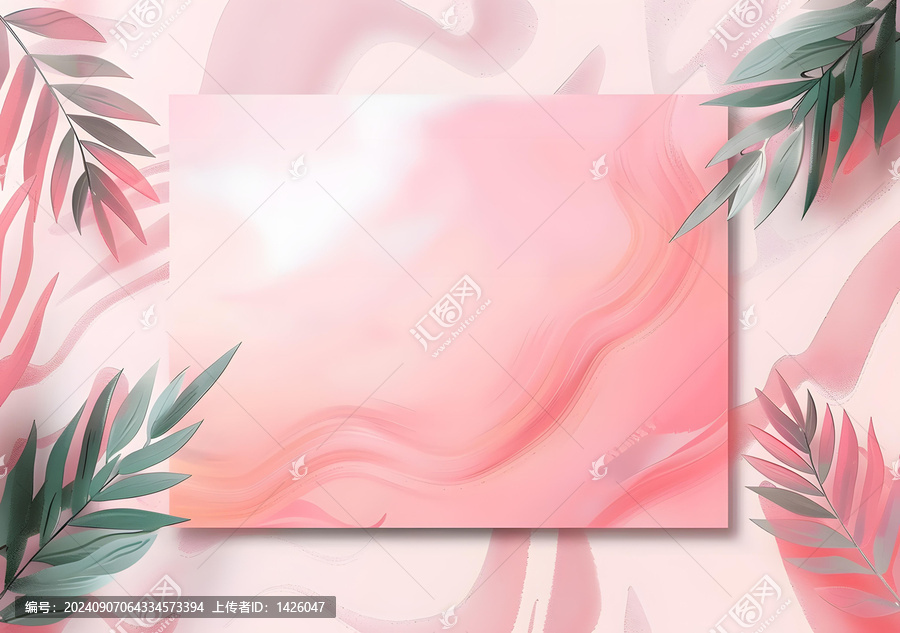 粉色抽象花卉葉片背景圖