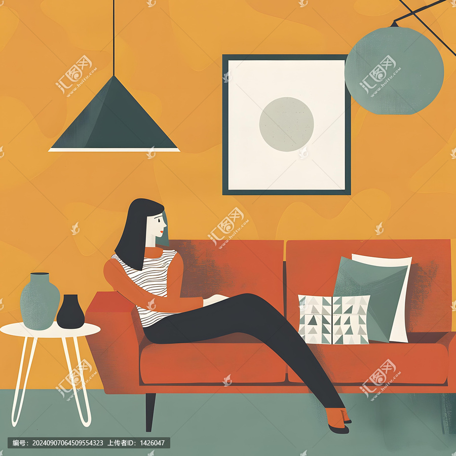 現(xiàn)代簡(jiǎn)約客廳沙發(fā)上休息的女人
