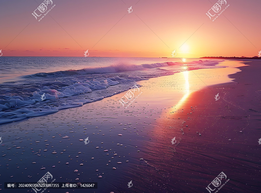 紫色的黃昏灑落在海面上