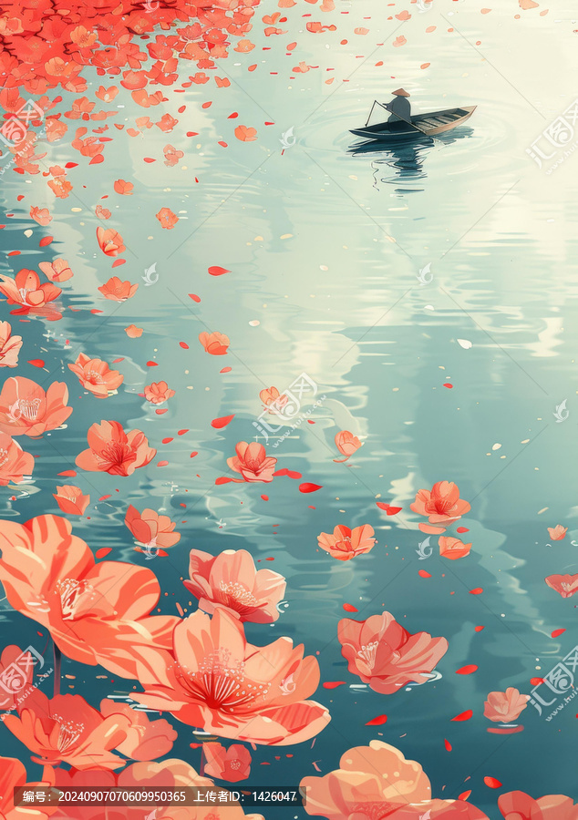 一葉扁舟滿江紅蓮