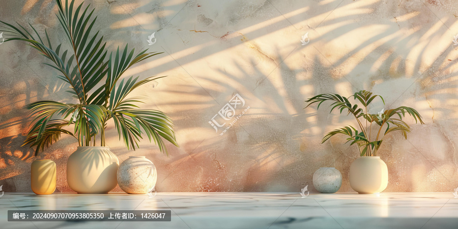 優(yōu)雅的米色背景，棕櫚葉的影子