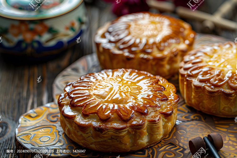 中秋節(jié)美味月餅特寫(xiě)