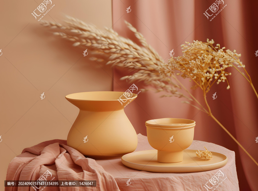 簡約陶瓷花瓶和碗的靜物