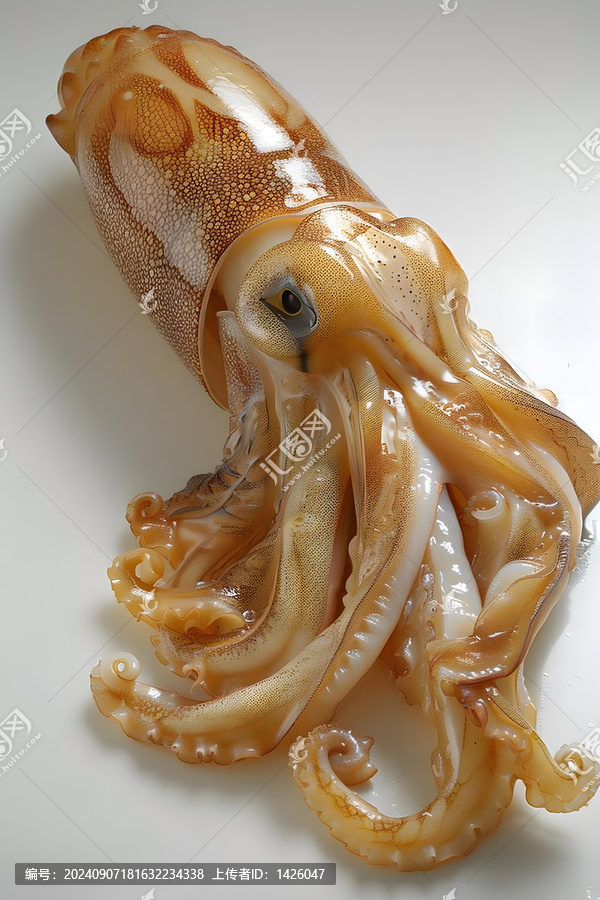 白色背景上的新鮮魷魚(yú)特寫(xiě)