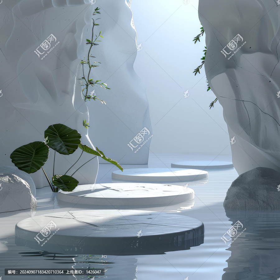 超現(xiàn)實(shí)水景中的白色展臺