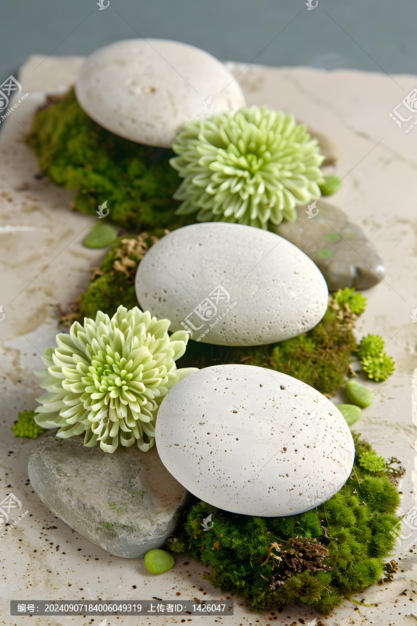 白色石頭綠苔背景
