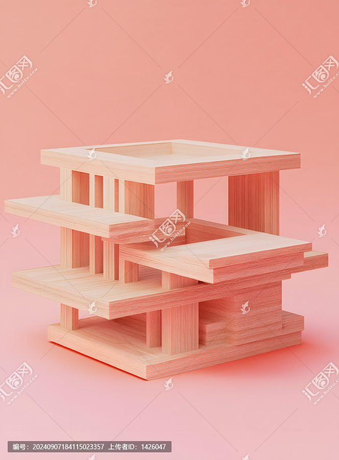 簡約木質(zhì)結(jié)構(gòu)抽象模型3D渲染
