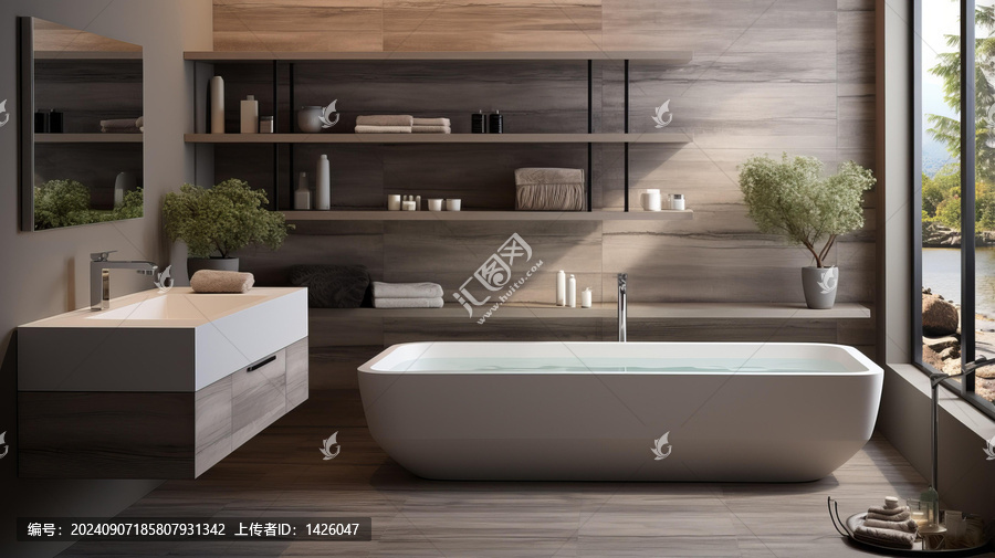 采用浴缸水槽和擱架的浴室內(nèi)部