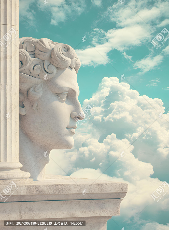 仰望天空的雕塑半身像