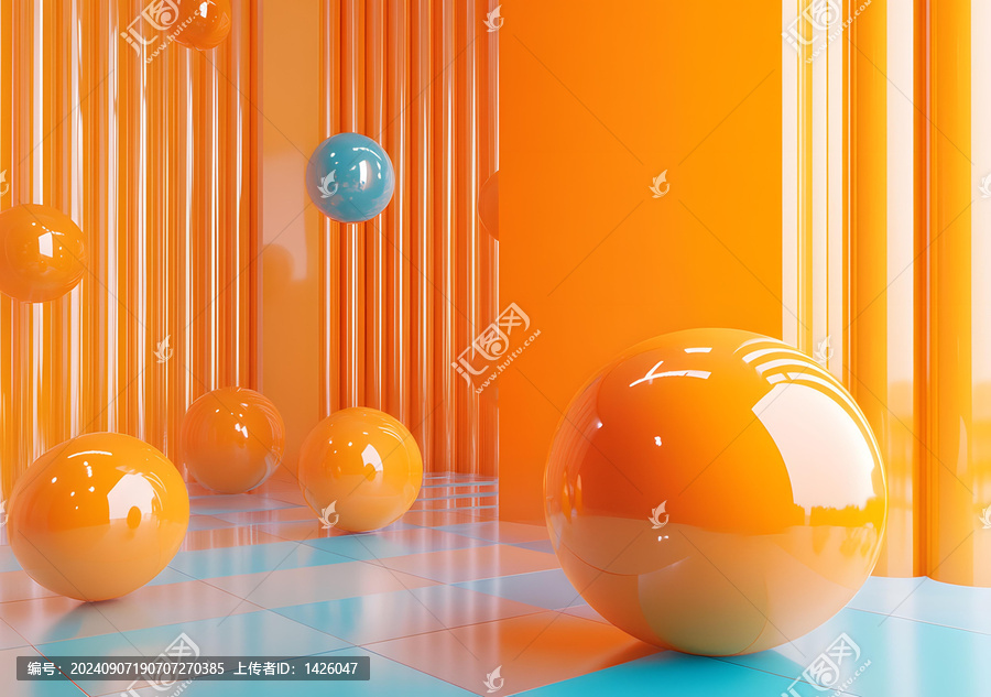橙色藍色3D抽象球體背景