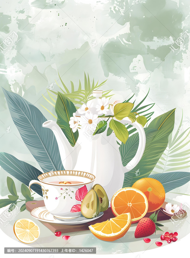 靜物花卉水果茶具