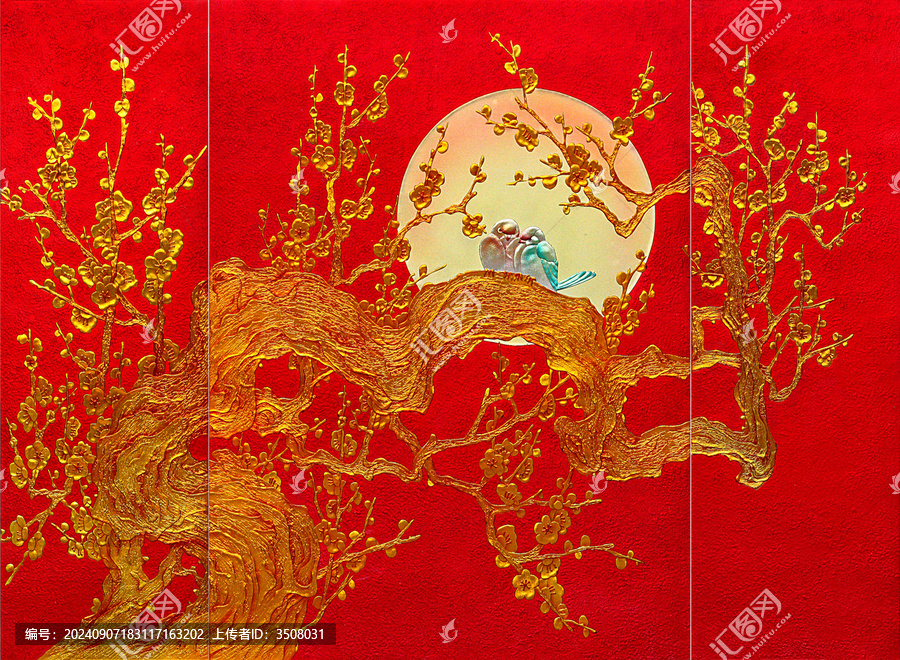 工藝玻璃背景墻花好月圓