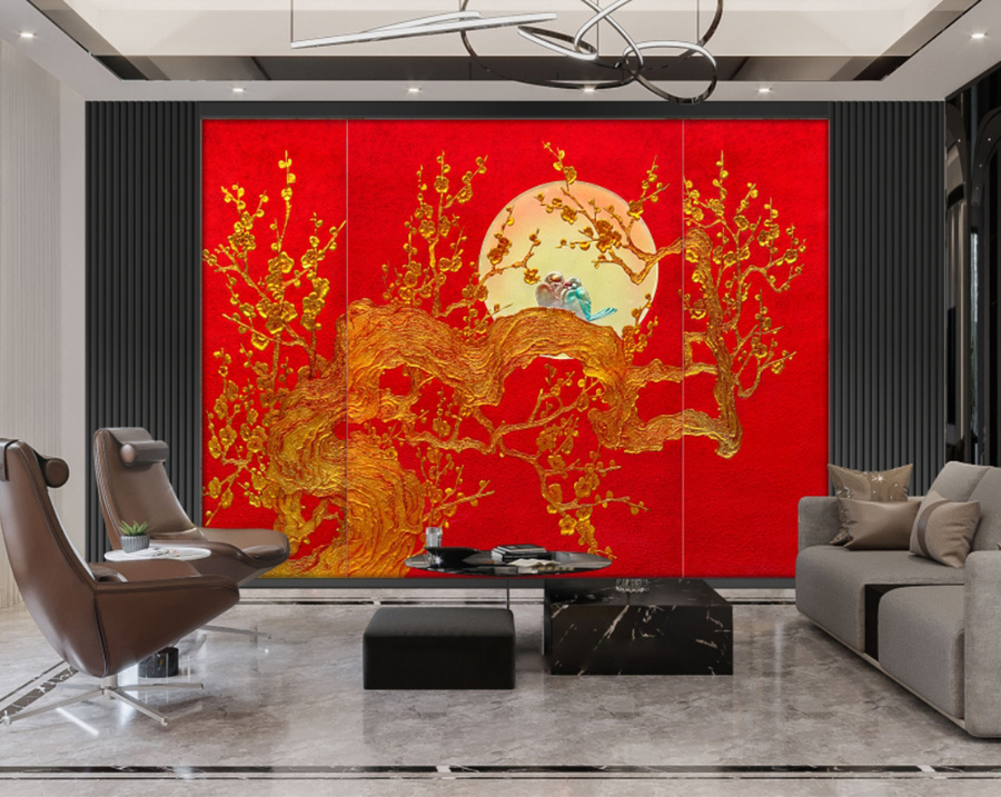 工藝玻璃背景墻花好月圓