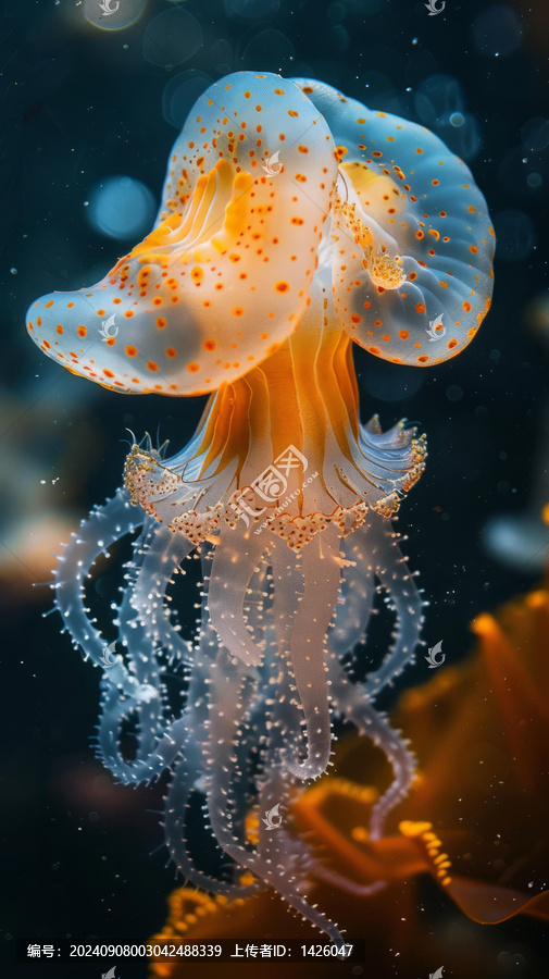橙色水母與白色觸須