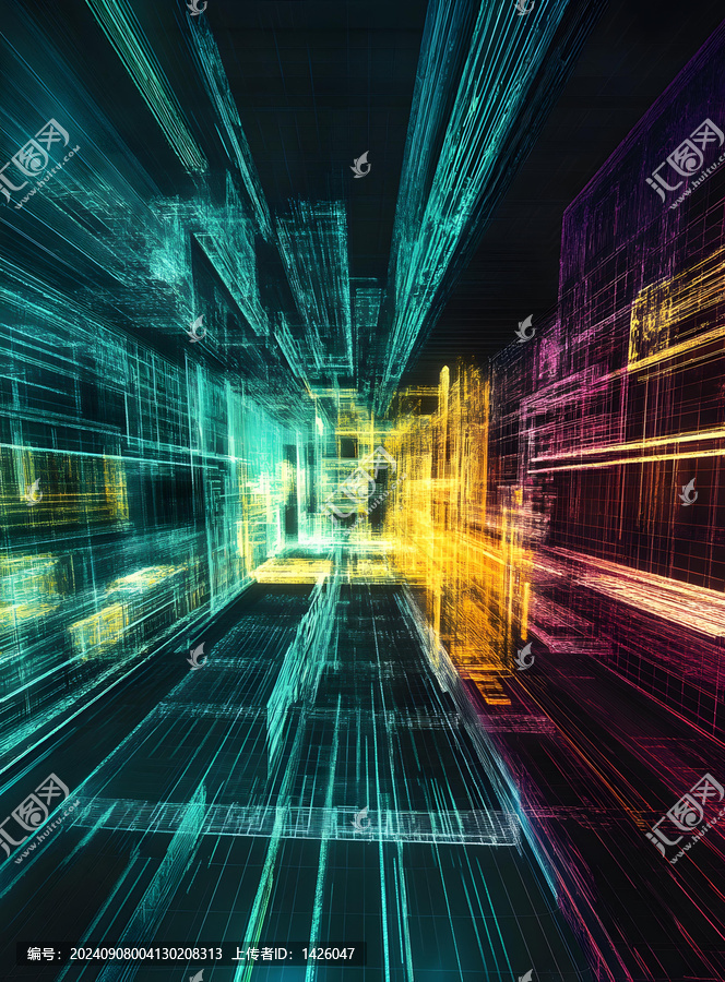 抽象城市線框3D透視