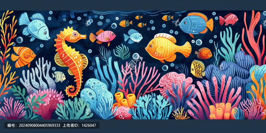 海底世界五彩斑斕的魚群和珊瑚