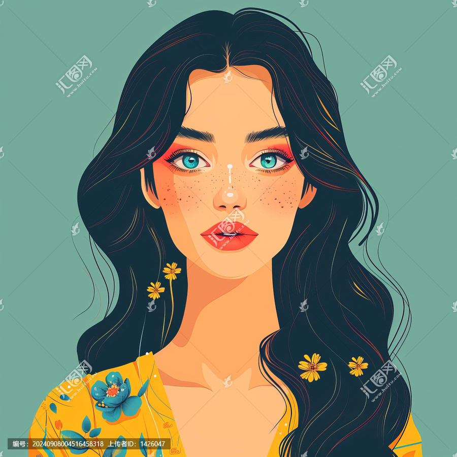 一個(gè)美麗的黑發(fā)藍(lán)眼睛女人的肖像