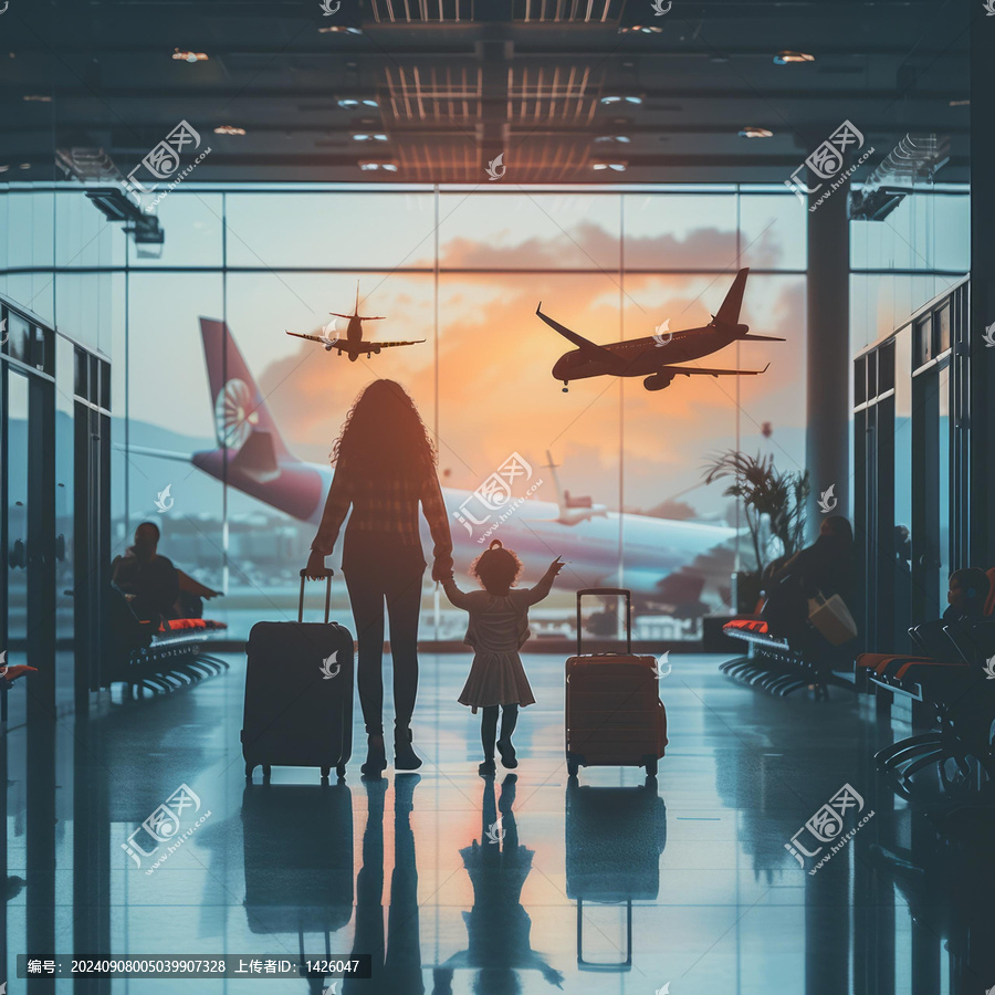 母親和女兒在機場