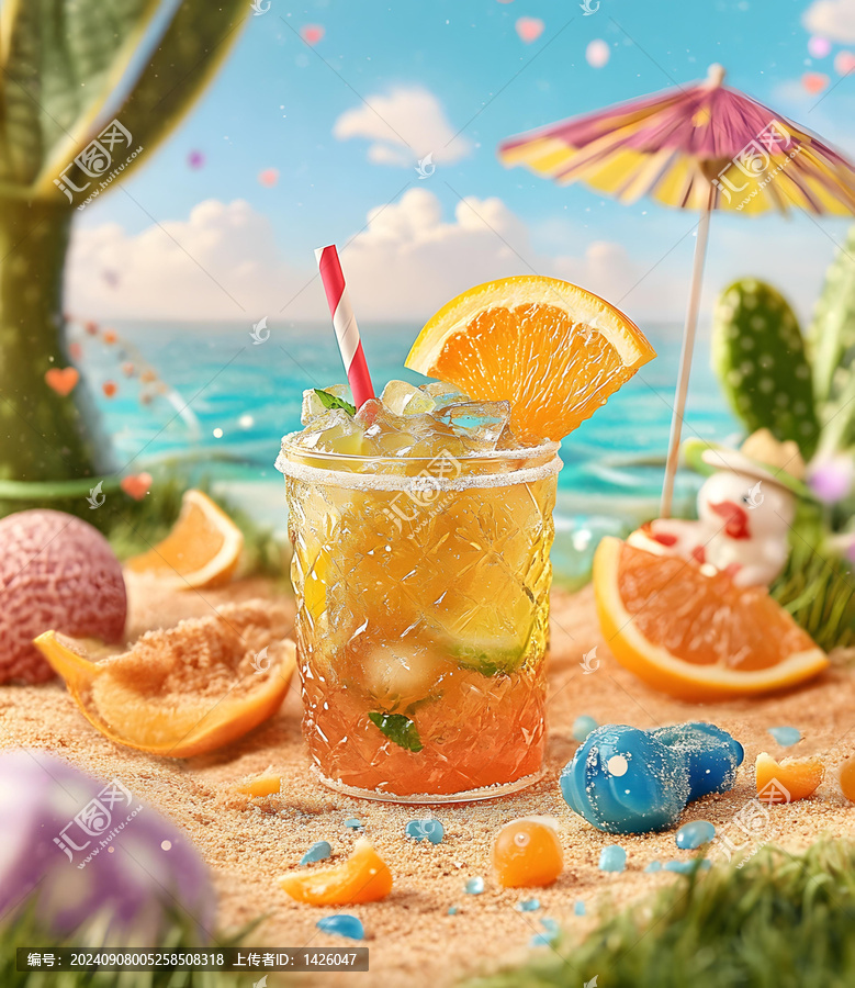 夏日海灘橙汁冰飲