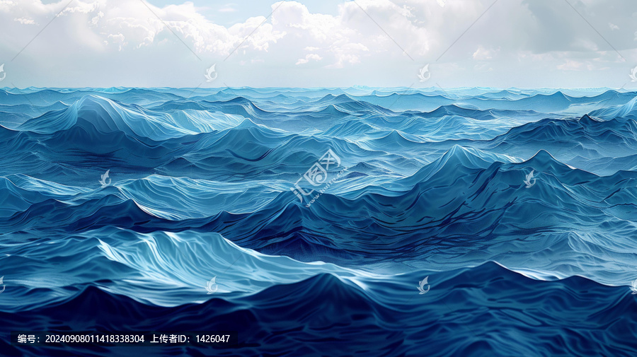 深邃的藍(lán)色海洋表面洶涌的巨浪