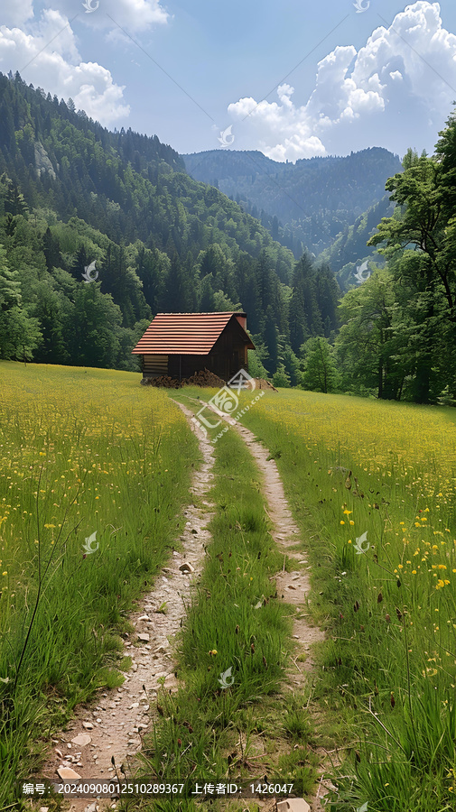 小屋在山間的草地上