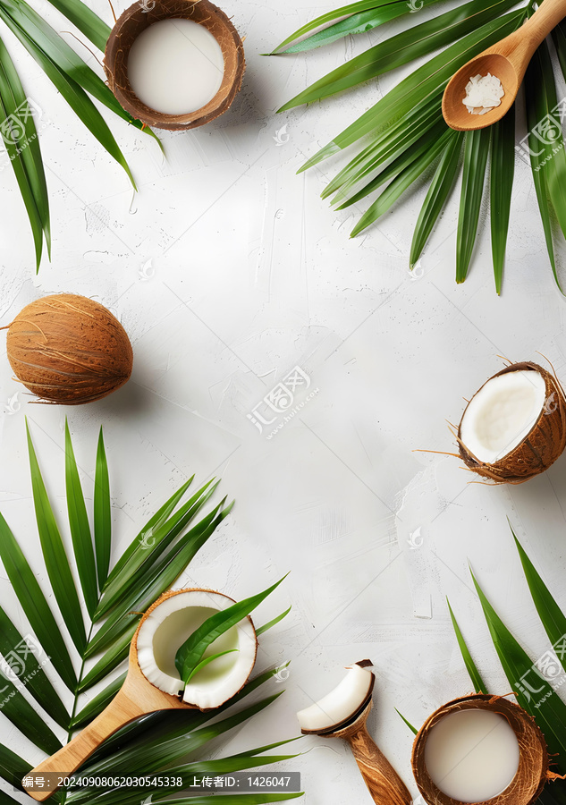 椰奶與棕櫚葉背景