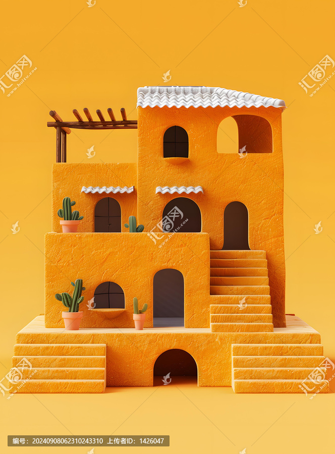 黃色樓梯仙人掌小屋