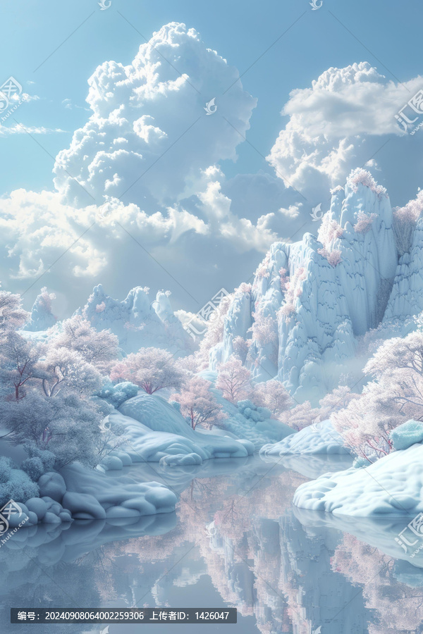 冬日仙境雪山河流