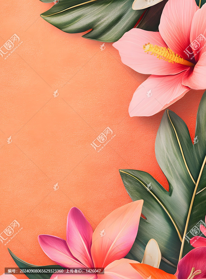 熱帶花卉橙色背景