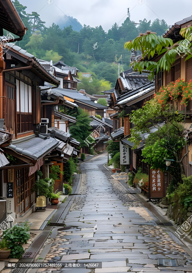 日本傳統村莊的石板路