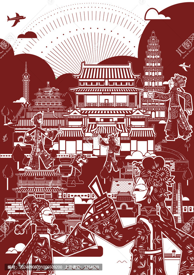 河北景點(diǎn)建筑皮影人物剪紙