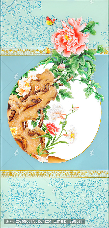 藝術(shù)玻璃背景墻牡丹圖