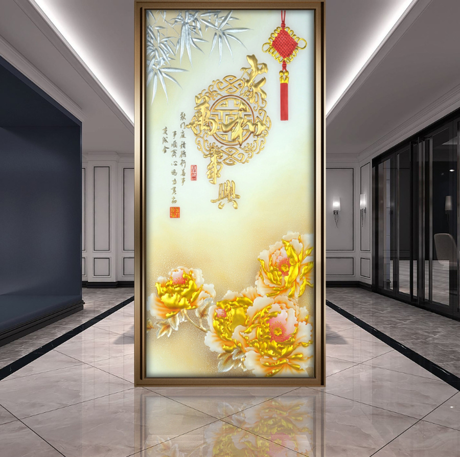 藝術(shù)玻璃背景墻花開富貴