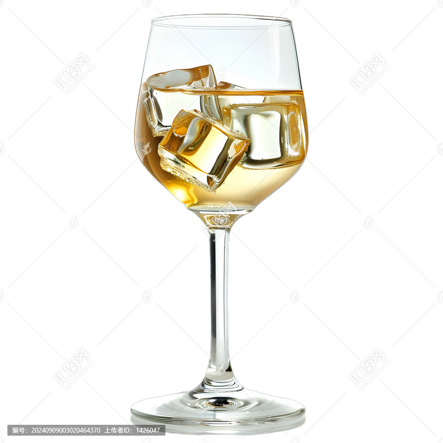 [免摳素材]裝著冰塊和白葡萄酒的高腳杯