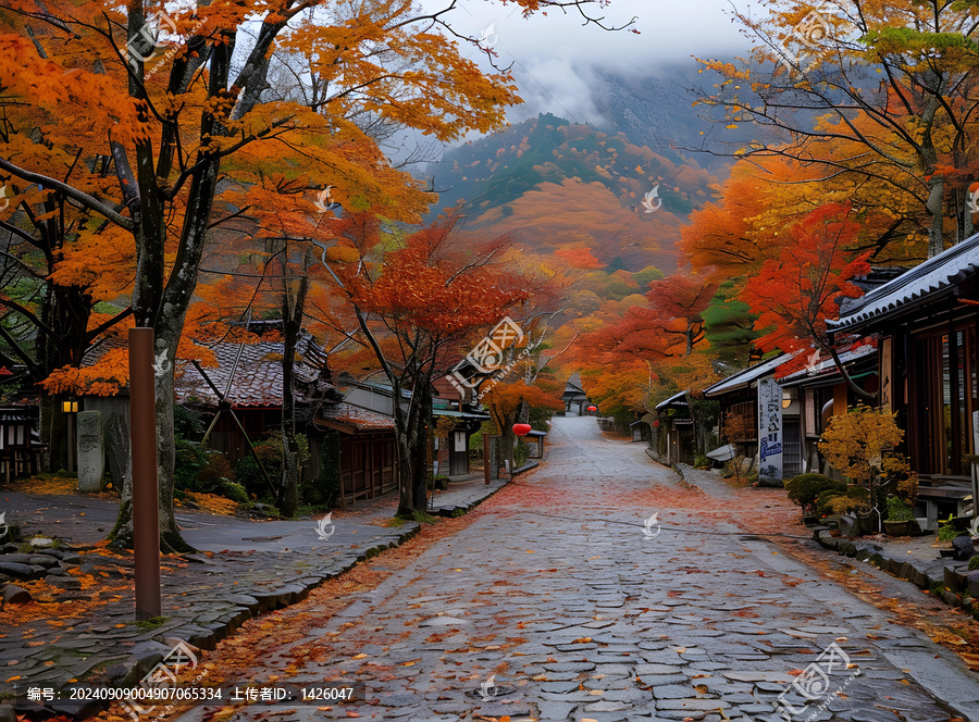 秋天的鵝卵石街道