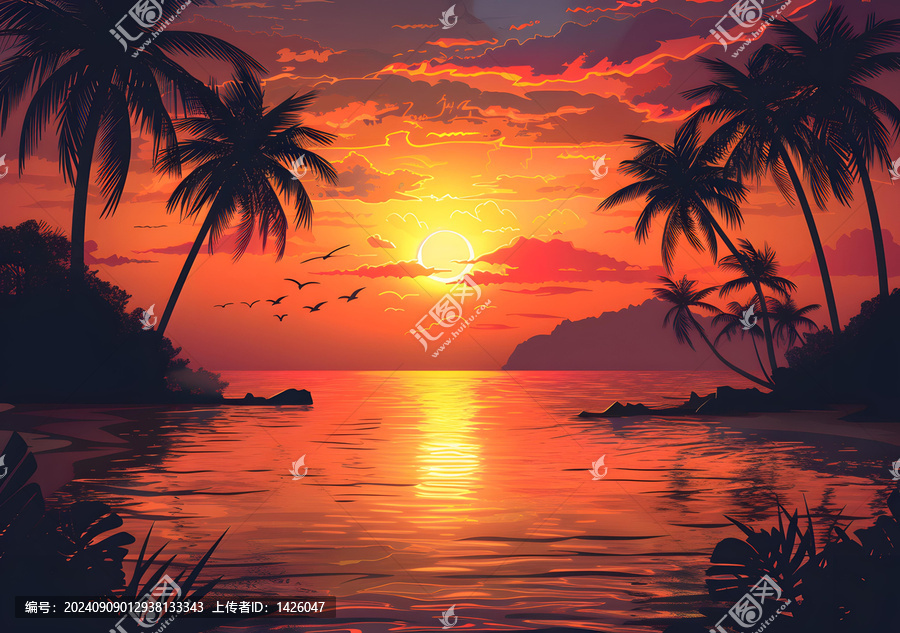 夕陽下的海灘