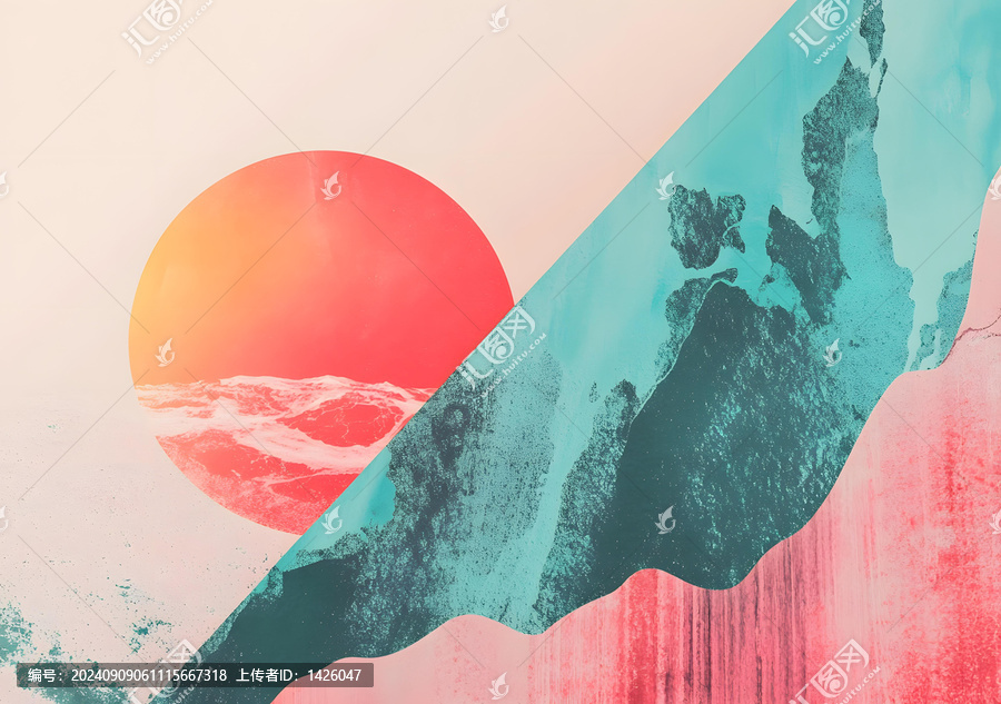 抽象藝術(shù)風(fēng)格的太陽和波浪