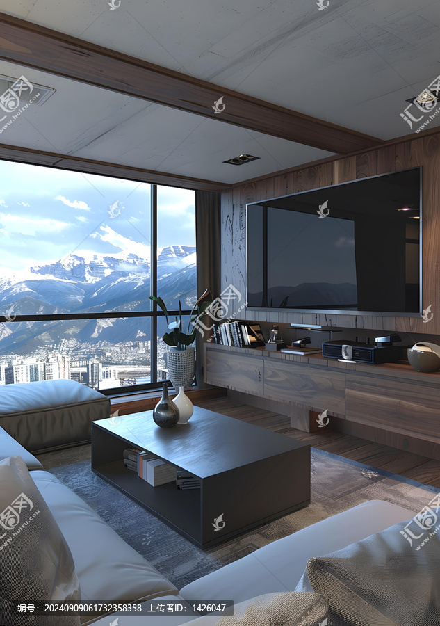 現(xiàn)代簡約客廳設(shè)計(jì)，雪山景觀