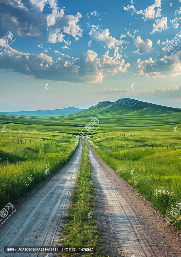 穿過綠色田野的道路