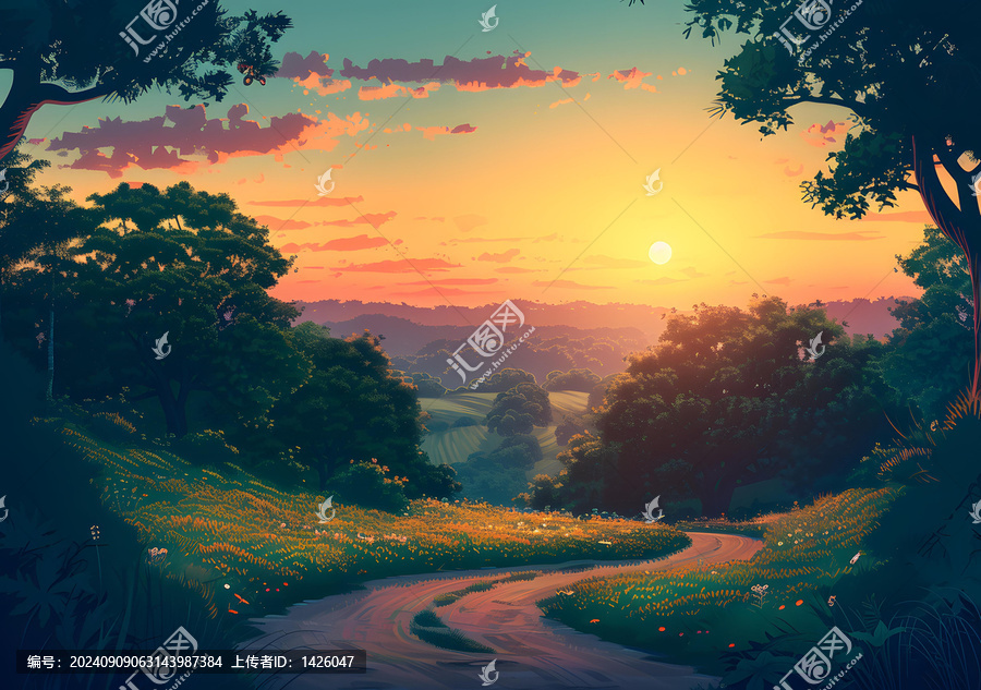 夕陽(yáng)下的鄉(xiāng)村小路