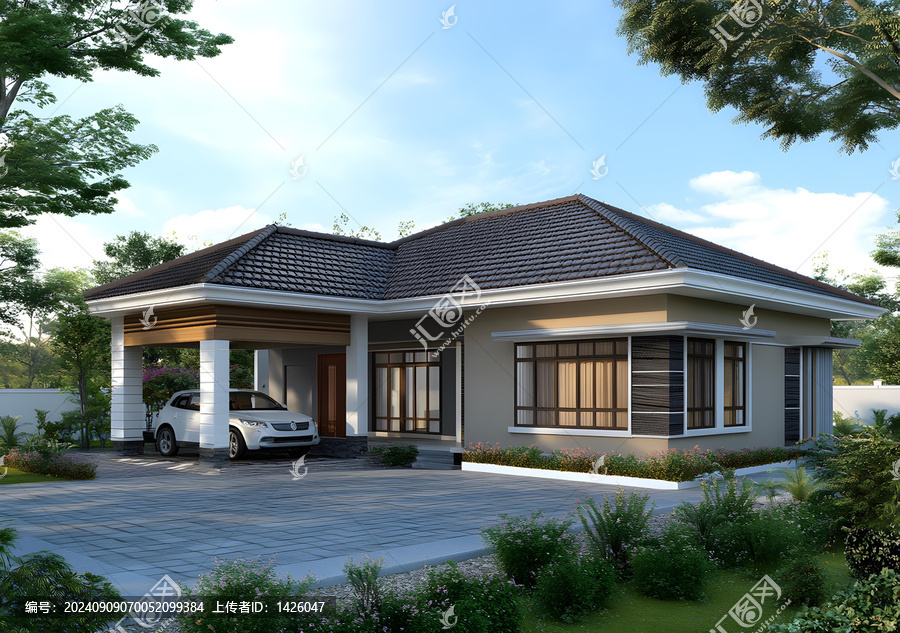 現(xiàn)代住宅設(shè)計,帶車棚和前院