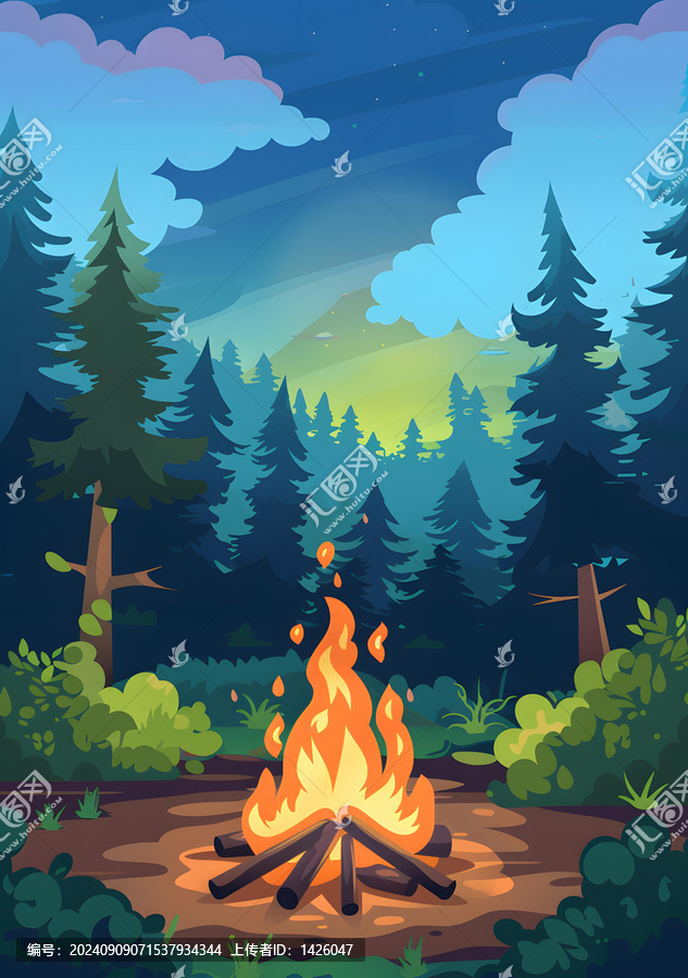 夜晚森林里的篝火