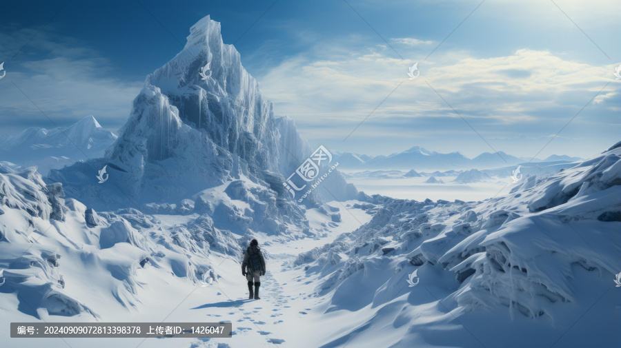 冰天雪地里獨(dú)自行走的人