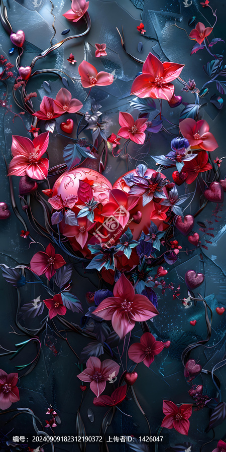 暗黑唯美花朵綻放的心臟