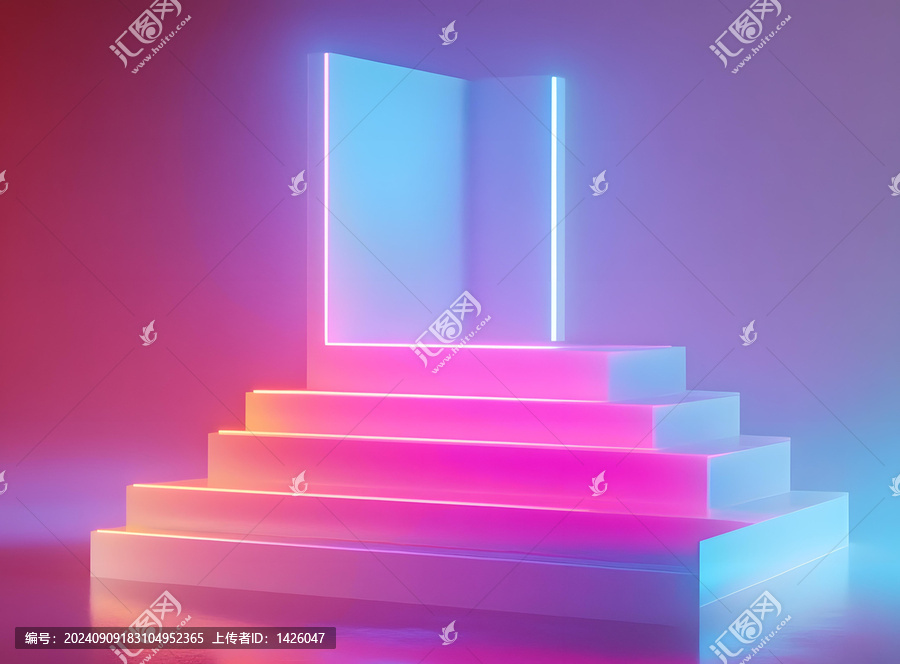霓虹燈樓梯平臺3D渲染