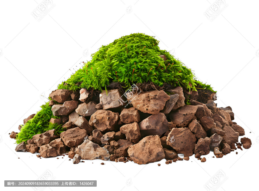 [免摳素材]綠色的苔蘚覆蓋在巖石堆上