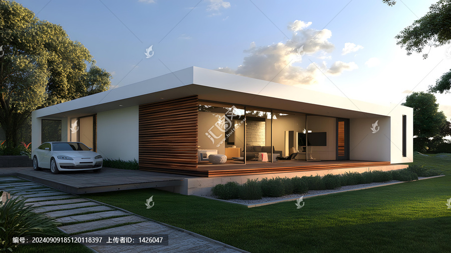 現(xiàn)代風格帶木質(zhì)裝飾的大窗戶房屋設計