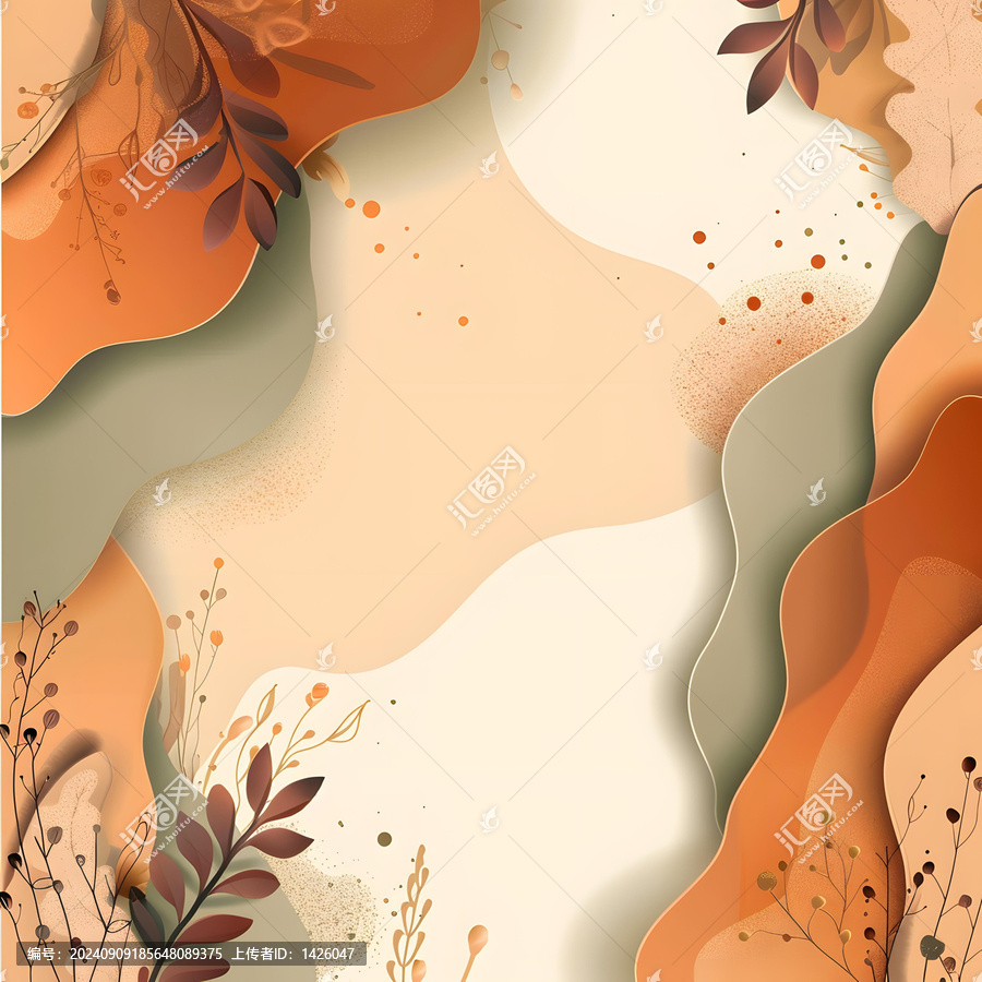 秋季抽象背景，葉子與波浪形狀
